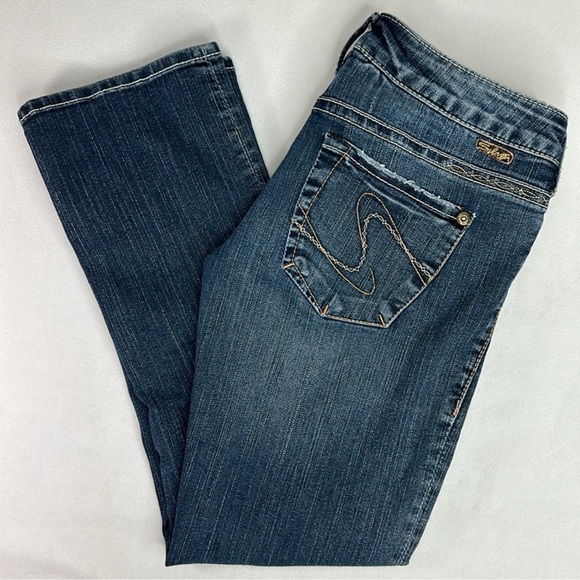 Silver Jeans Embroidered Pocket Medium Wash Santorini Straight Leg Jeans - Picture 1 of 9